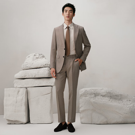 Guillaume suit suit men's coffee color houndstooth senior business casual autumn and winter groom wedding dress anti-wrinkle suit jacket coffee color plaid top + pants top 50 yards please note the size of the trousers