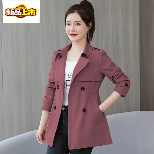 First diameter (double-layer lining) windbreaker for women 2025 new Korean style waist slimming small spring and autumn women's jacket women's trend khaki XL 120-135