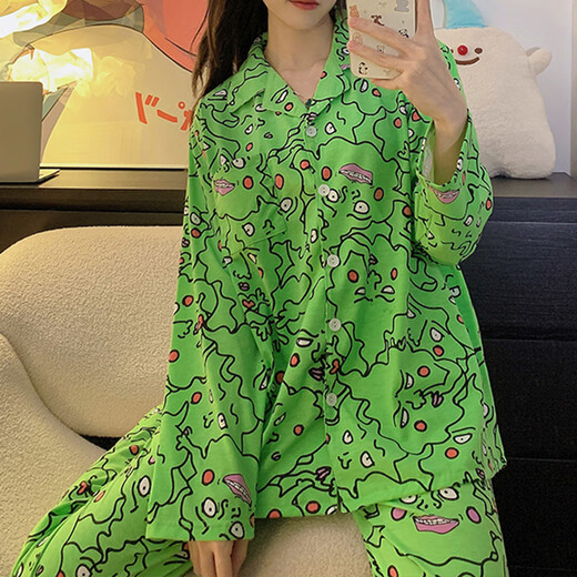 YIMENGTO伊门驼灵能睡衣女春秋季款长袖搞怪小酒窝卡通学生家居服套装 826#双长皱布镜音双子 M