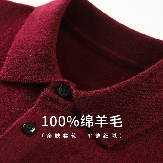 Antonio 100% sheep wool Chinese New Year red series men's lapel Polo sweater cardigan base sweater spring and autumn