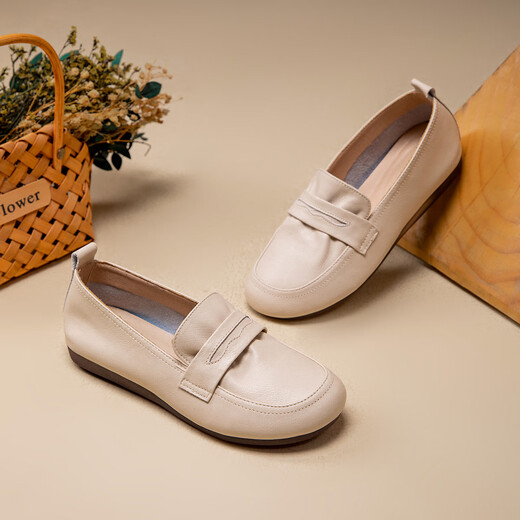 Kanglibi echtes Leder mit weicher alleiniger Mutterschuhe einzelner Schuhe mittleren und alten bequemen und nicht müden Lederschuhe mittleren und alten jungen und rutschfesten Frauenschuhe Frühlings- und Herbststil 671 Single Schuhe aus weißer super weicher Mutterschuhe 36