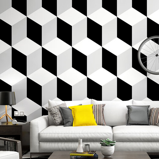 Qianhuinong 3 Fondo tridimensional Papel de pantalla de pared de la pared en blanco y negro Estilo industrial Nórdico Líneas geométricas Patrón de ropa Barber Shoppaper 3271 Grid tridimensional (material de PVC impermeable y duradero) Solo fondo de pantalla)