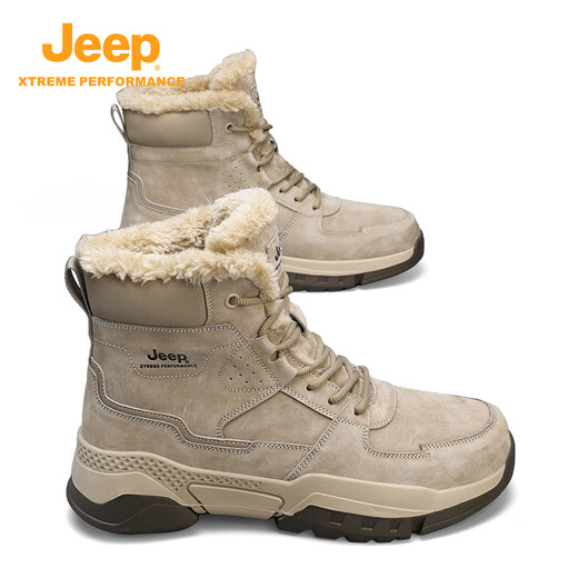 JEEP男鞋吉普2025秋冬季新款马丁靴加绒棉鞋男中帮工装鞋子高帮雪地靴 沙色 41