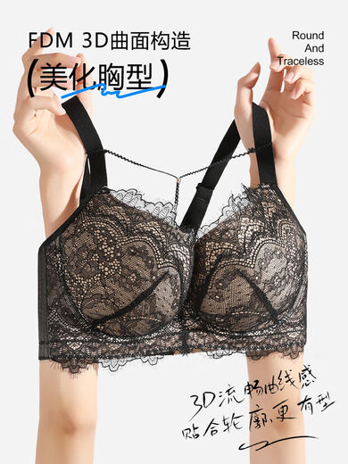 Sugar fat mm plus size underwear, big breasts are made smaller, anti-sagging, side breasts shrinking, soft steel ring bra, bra, light and thin, black and translucent - soft steel ring 85C