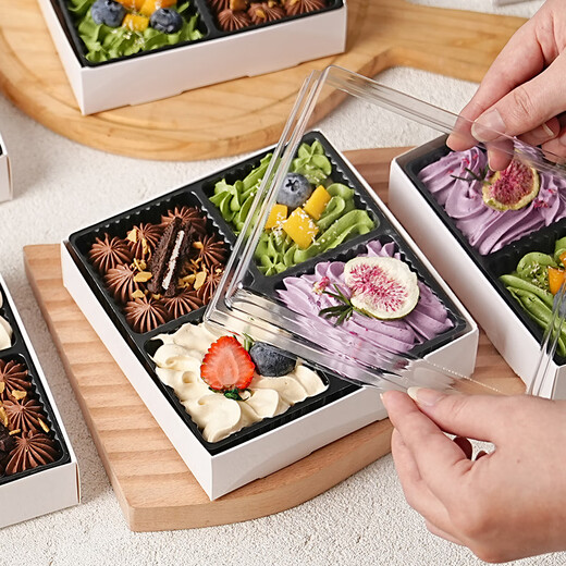 Internet celebrity four-piece joy box dessert packaging box, one-time packaged cream small four-square home baking four-piece 100 sets