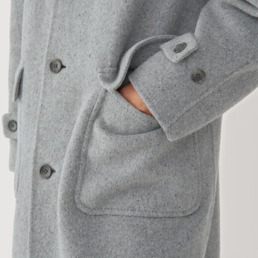 MUJI Labo Men's Cashmere Mixed Hooded Coat Woolen Coat Winter Jacket AF011A4A Light Gray M (170/92A)