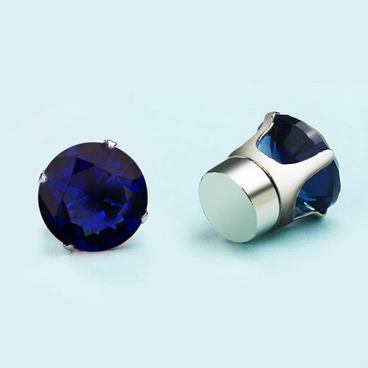 Yuying magnetic earrings without piercing, women's magnetic ear bone clips, magnetic iron earrings, men's zircon diamond earrings, 7MM tanzanite blue, one pair