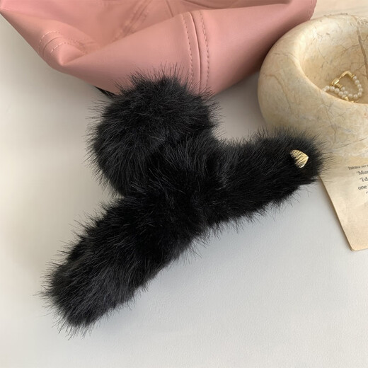 BARY REEF Autumn and Winter Furry Hair Clip Women's Plush Grip Clip Large Hair Shark Clip Furry Ins Feeling Hair Accessory Back of Head Plush Coffee Color 13cm