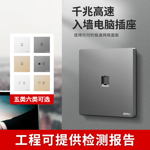 国际电工86型暗装超五类弱电插座面板家用墙壁六类电视电脑极速千兆网络多功能大板墙插 电脑插座【超五类】白色