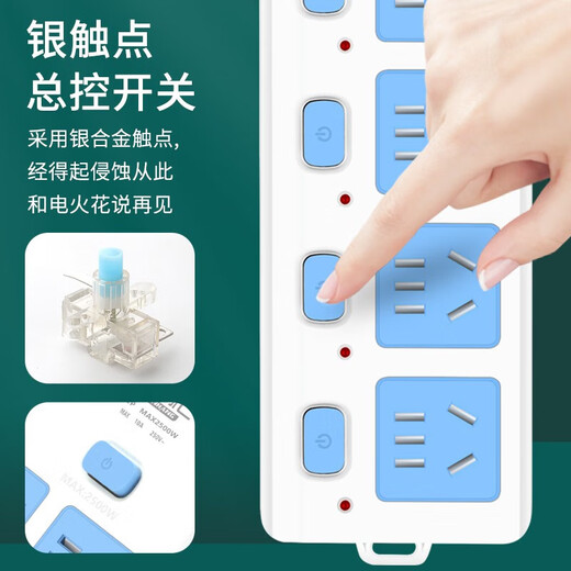 Canhang pure copper socket board plug-in strip with wire strip plug-in long-meter drag strip wiring board household multi-hole plug-in board long-line plug-in board single row 3-position socket 12 holes main switch thickened 1.8 meters line