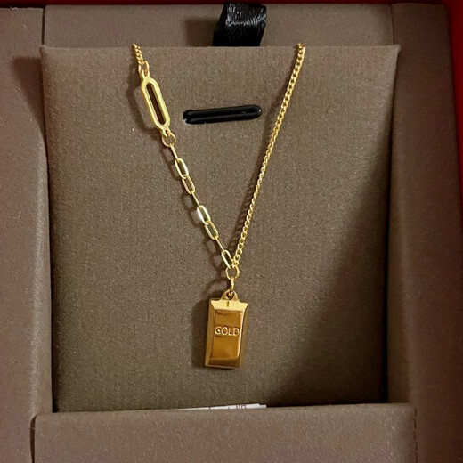 Wenying simulated yellow gold rich small gold bar necklace 2024 new small gold brick plated 18K gold clavicle small gold bar necklace