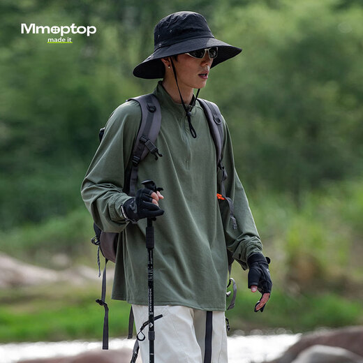 MMOPTOP日系户外防晒速干T恤男士春夏季登山运动打底上衣90269 丛林绿 L