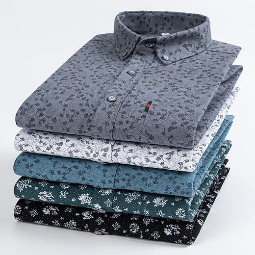 
Yunting 100% pure cotton floral long-sleeved shirt men's free-iron fashion printed casual shirt daily single top coat 686-01 white print 44 [Suggested 175-190Jin [Jin equals 0.5 kg]]