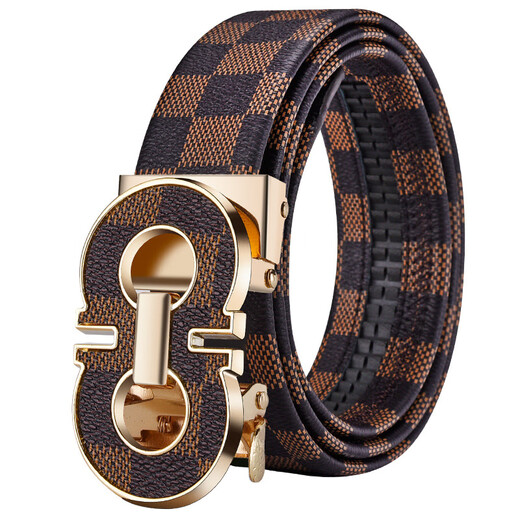 
KRCK2024 new Valentine's Day Men's Leather Belt Casual Belt Youth Valentine's Day Suit Trousers Belt Gray Plaid Silver Buckle L 120cm