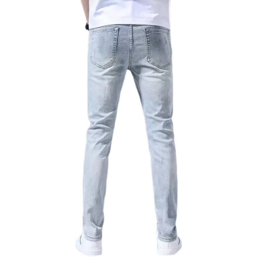 Playboy Jeans Estación europea para hombres europeos de alta gama e invierno Torn torn Fit pequeños pies de moda versión coreana de los pantalones delgados de color claro de diamante caliente 3890 modelos 30