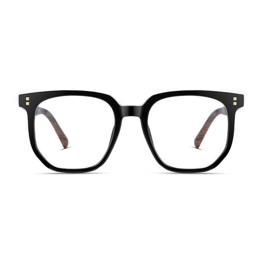 Xu Guliang's myopia glasses frame, black frame men's wood grain temples can be matched with degree lenses, retro pussy mirror anti-blue light flat mirror, black frame wood grain legs, no degree (mirror box + mirror cloth)