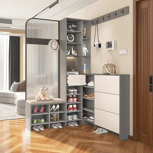 Pretiwan Screen Partition Moderner Eingang Wohnzimmerschrank Kombination Turntable Schuhschrank integrierter Ecke Eingangsschrank Dekorationsschrank Glasschrank [Stil 15] eine Seitenlänge 1400* B Seitenlänge 1585*