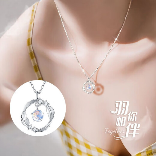 Fanzhe Poetry Möbius Ring Pendant Necklace for Women 2025 New Light Luxury Niche Gift for Girlfriend and Wife Birthday Gift for Girls Shipped from Qicang Platinum/Feather You Accompany Möbius Necklace