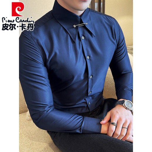 Pierre Cardin High-End British Style Big Spoced Collar Shirt Herren-Langarmgeschwindigkeitsgeschäfts-Hemd-Hemd-Hemd-Hemd-Hemd-Hemd-Hemd-Hemd (125-140jin [Jin ist gleich 0,5 kg]))