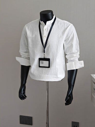 Trend recommendation mature Henry collar shirt men's solid color casual 2025 autumn old money style loose stand-up collar long-sleeved lining black M