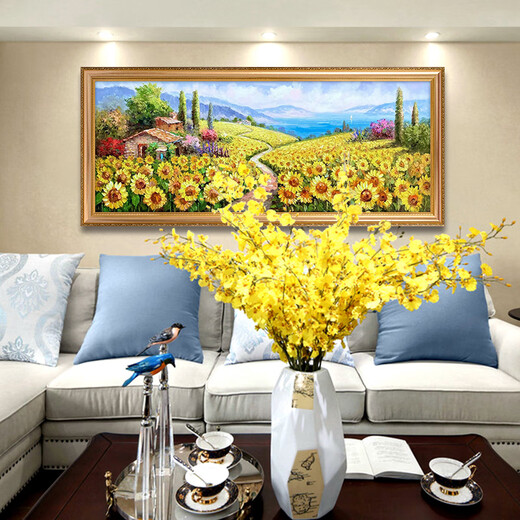 
Emperor flag hand-painted thick oil sunflower oil painting European and American living room sofa background wall decoration painting bedroom bedside dining room hanging painting 692 gold solid wood frame 180X80
