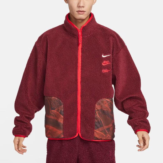 
Nike jacket men's clothing 2024 Spring CNY Dragon Year limited new three-hook imitation lamb standing collar sports casual clothing FZ6194-677/Red M