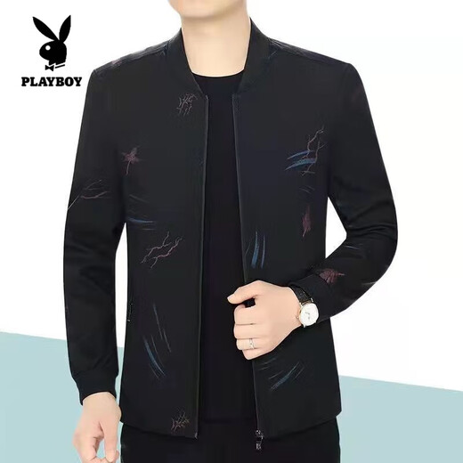 Playboy (PLAYBOY) new middle-aged men's jacket spring and autumn thin jacket high-end trendy casual baseball collar dad wear official flagship thread style pure blue spring and autumn thin + zipper pocket M 170/88A 80-105Jin Jin equals 0.5 kg