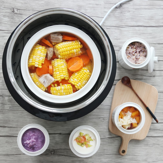Tianji double-layer stainless steel water-proof stew pot, ceramic electric stew pot, large-capacity soup and porridge pot, one pot with five pots 3.5L, one pot with five pots, steamer version 3.5L
