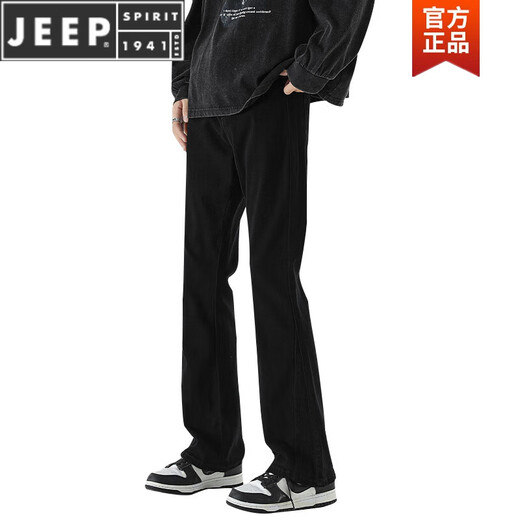 JEEP SPIRIT牛仔裤男款修身黑色春秋vibe美式高街裤子微喇叭长裤 9901黑色 微喇型 加绒 L 【125-140斤】