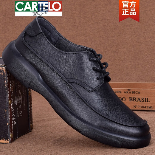 Cartelo Brand Fashion Classic Toe-Layer Cowhide Business Casual Men's Leather Shoes Подличная кожаная подошва мягкая кожаная и американская мужская обувь черная 3899 37