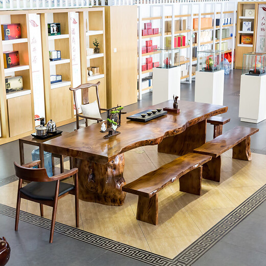 Songs 2025 neuer massiver Holz Tee Tisch Tee Tischstuhl Kombination Einfacher moderner Büro-Tee-Tisch Neue chinesische Tafel-Tee-Tisch Einer Tisch: 180*(65-70)*755 cm Montage