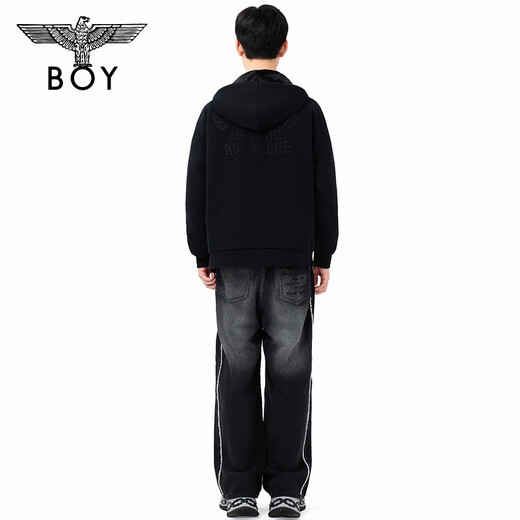 BOY LONDON Cardigan Sweatshirt for Men and Women Couples Spring and Autumn Texture Casual Sports Hooded Jacket N06024 Black S