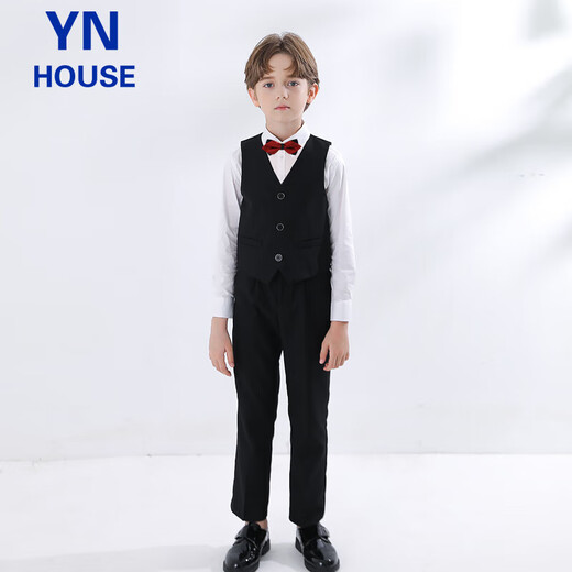 Yinuofang Kinderanzug Weste Anzug Jungen Anzug Kleid Performance Kostüm Schwarz Weste Anzug 140 cm