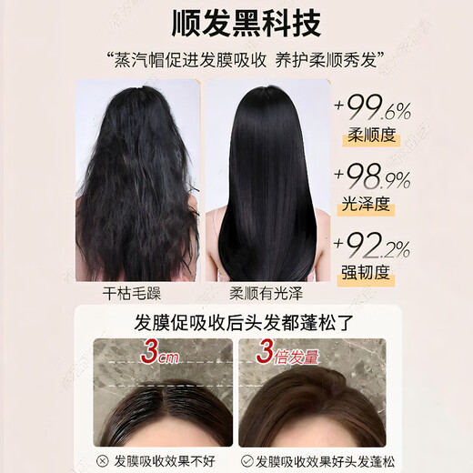 He Jiagong Japanese Shower Cap Hair Mask Steam Cap Home Heating Special Tinfoil Baked Oil Hair Care Cap Unplugged Self-Heating 2 Black Technology Physical Constant Temperature Hair Care Blue