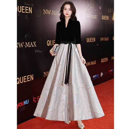 
Seidler black evening dress for women 2025 new banquet temperament noble and light luxury niche annual meeting host black mid-length L (recommended 106-115Jin [Jin equals 0.5 kg])
