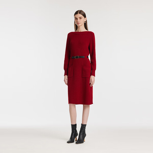 Gloria New Year's red dress red new slimming temperament one-line collar knitted dress 1C1C4G2N0 53R pepper red S