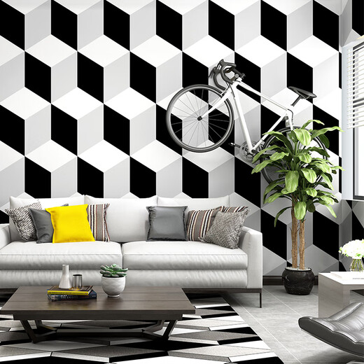 Qianhuinong 3 Fondo tridimensional Papel de pantalla de pared de la pared en blanco y negro Estilo industrial Nórdico Líneas geométricas Patrón de ropa Barber Shoppaper 3271 Grid tridimensional (material de PVC impermeable y duradero) Solo fondo de pantalla)