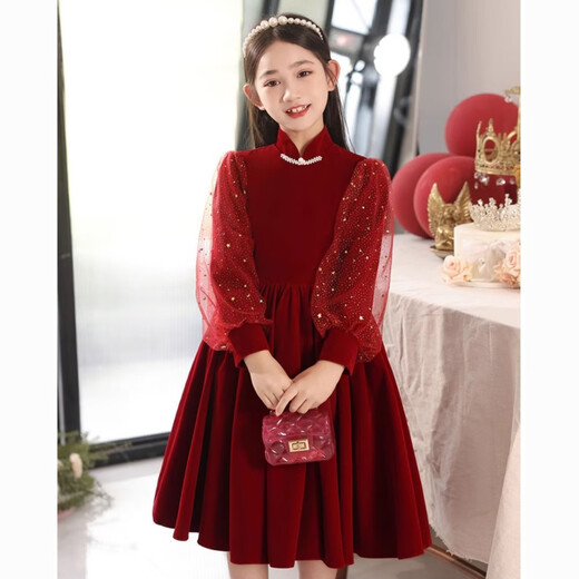 Disney (Disney) girls dress velvet autumn and winter new style red style plus velvet children's skirt little girl princess dress red velvet style velvet lining 120