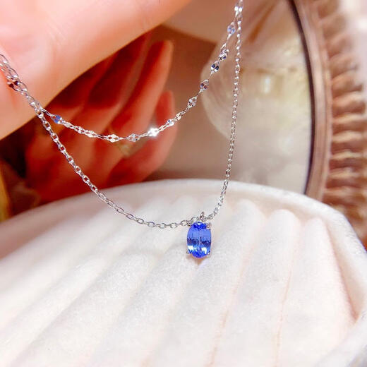 Weizhou s925 silver necklace chain empty support oval 5*7 inlaid with tanzanite simple fashion novel female clavicle chain empty support 5*7 platinum plated