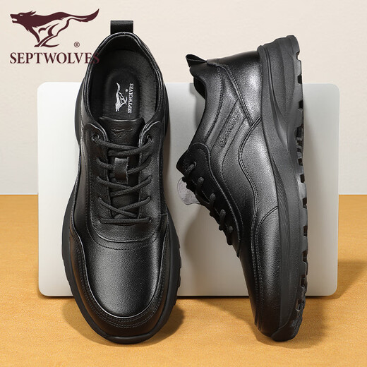 Septwolves leather shoes men's shoes autumn and winter men's genuine leather shoes business casual shoes black pure cowhide sports shoes 0639 black 40 leather shoe size