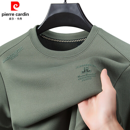 Pierre Cardin Marke reines Baumwoll-Langarm-T-Shirt für Männer runden Hals lässig vielseitigem Sweatshirt für Winter plus samtiges hautfreundliches Basishemd für Männer T D687 Gray plus Samt 170/L120-135jin [Jin gleich 0,5 kg]