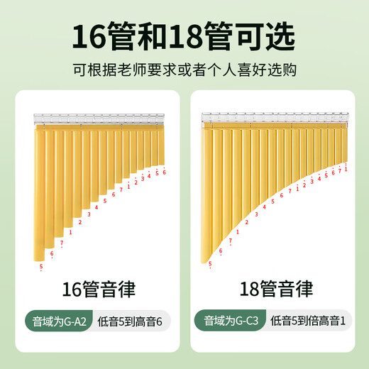 YTK儿童排箫18管中小学生课堂推荐入门级排笛初学者易学16管排箫乐器 [课堂推荐]18管粉色+初学大礼包