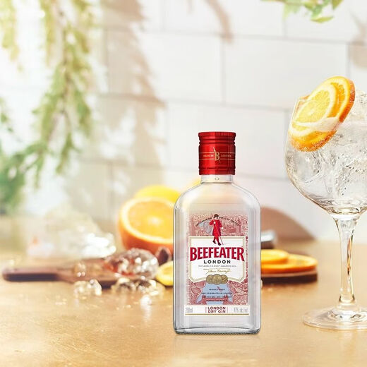 必富达（Beefeater）金酒200ml英国蒸馏杜松子洋酒基酒调酒烈酒鸡尾酒 200mL Beefeater必富达金酒英国