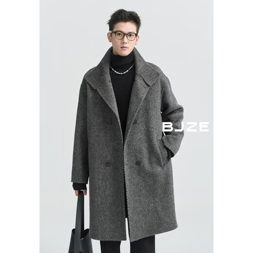 Earl Dübel Fixierte Wolle gemischt doppelseitig Wollmantel für Männer mittelgroß 2024 Herbst und Winter einfacher Pendler-Wollmantel High-End Grey XL (180)