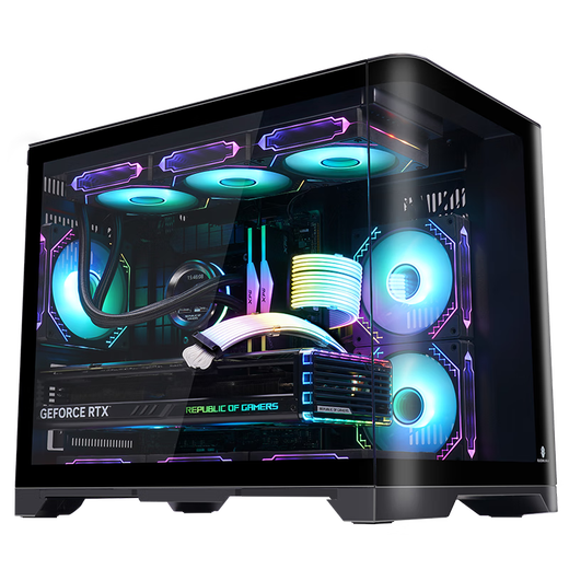 玩嘉天幕黑色曲面玻璃鱼缸型海景房电脑机箱台式机MATX主板240/360水冷