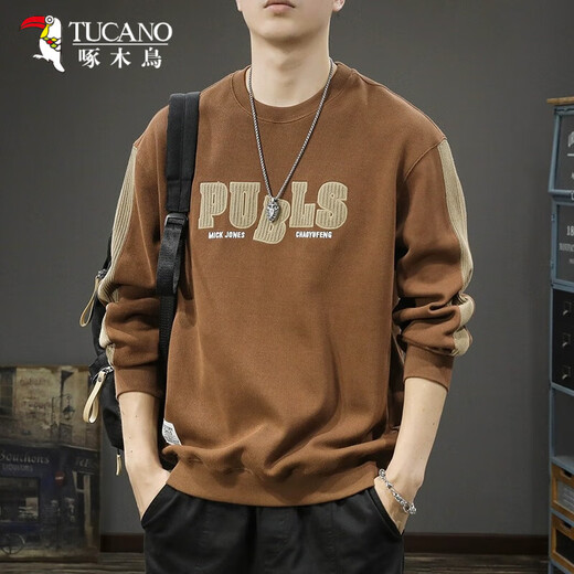 Woodpecker (TUCANO) spring 2026 new sweatshirt men's loose large size spring and autumn sports trendy brand long-sleeved tops handsome casual jacket dark gray XL suitable weight 140-160Jin Jin equals 0.5 kg