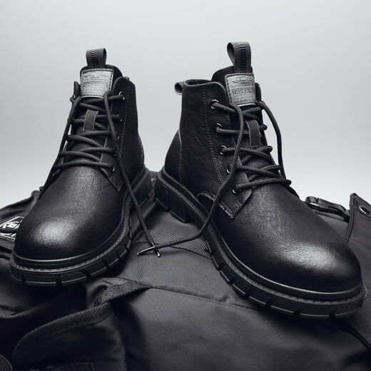 Zhuseii Martin Boots Herren Winter neuer High Top Retro Herrenschuhe Britische Arbeit Lederstiefel Outdoor Casual Motorrad Kurzstiefel Männer RF-HC897 Black 39