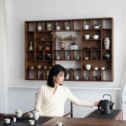Fantasy black walnut Bogu rack wall storage rack old elm tea room storage square rack Duobao porcelain shelf old elm 37 grids
