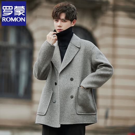 ROMON double-sided fleece coat men's short 2025 new Korean style windbreaker winter thickened wool suit jacket black M (120~140Jin Jin equals 0.5 kg)