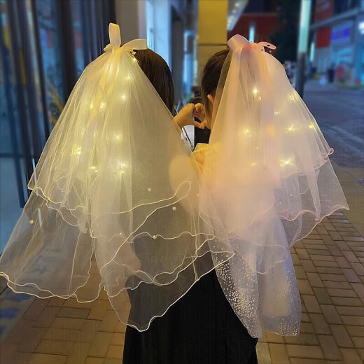 酷依宝七夕白色头纱头饰拍照道具新娘订婚求婚主婚纱领证登记结婚礼小轻